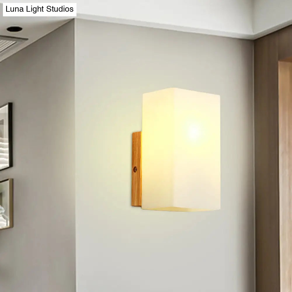 DecorBites™ Minimalist Cube Wall Sconce with Opal Glass and Wood Detail