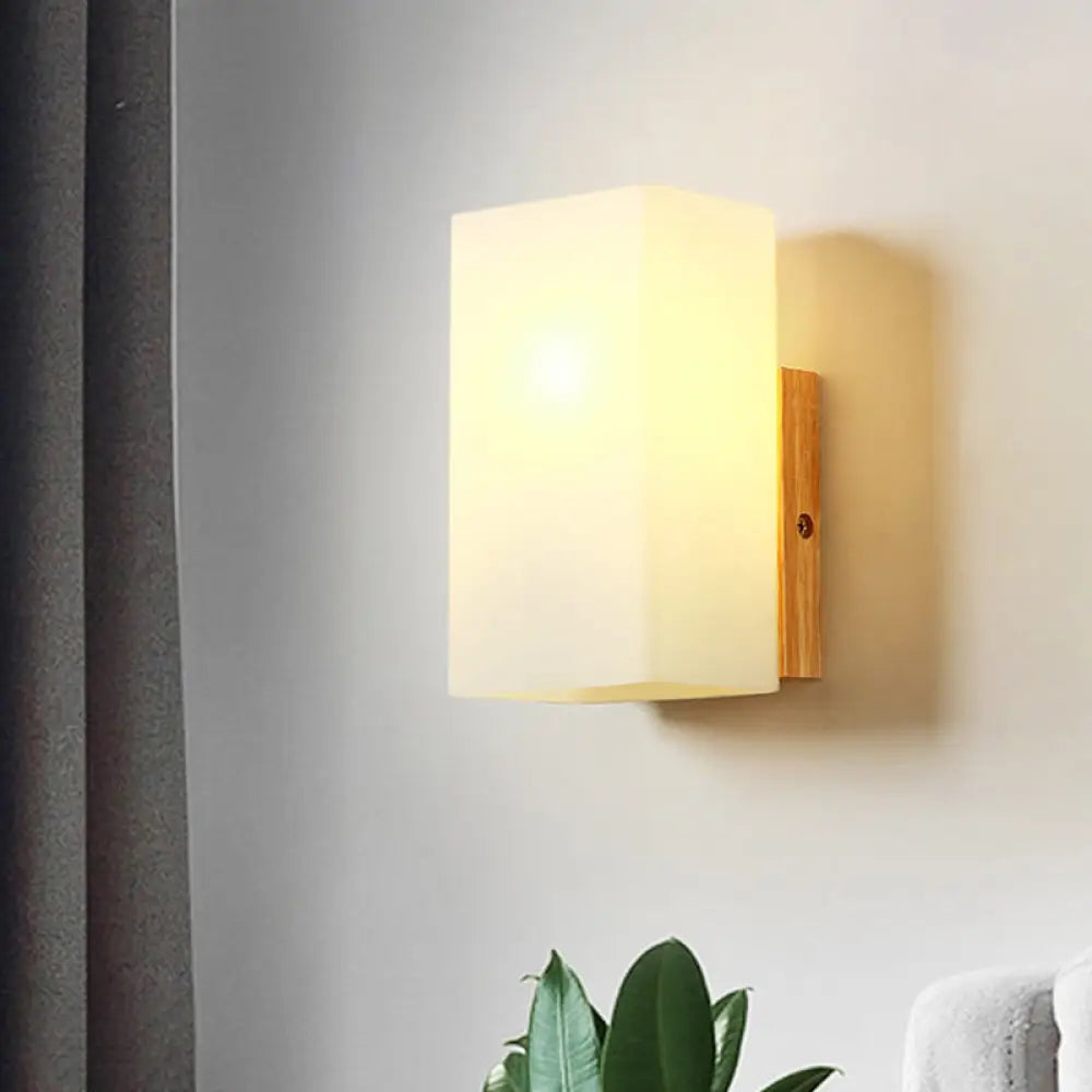 DecorBites™ Minimalist Cube Wall Sconce with Opal Glass and Wood Detail