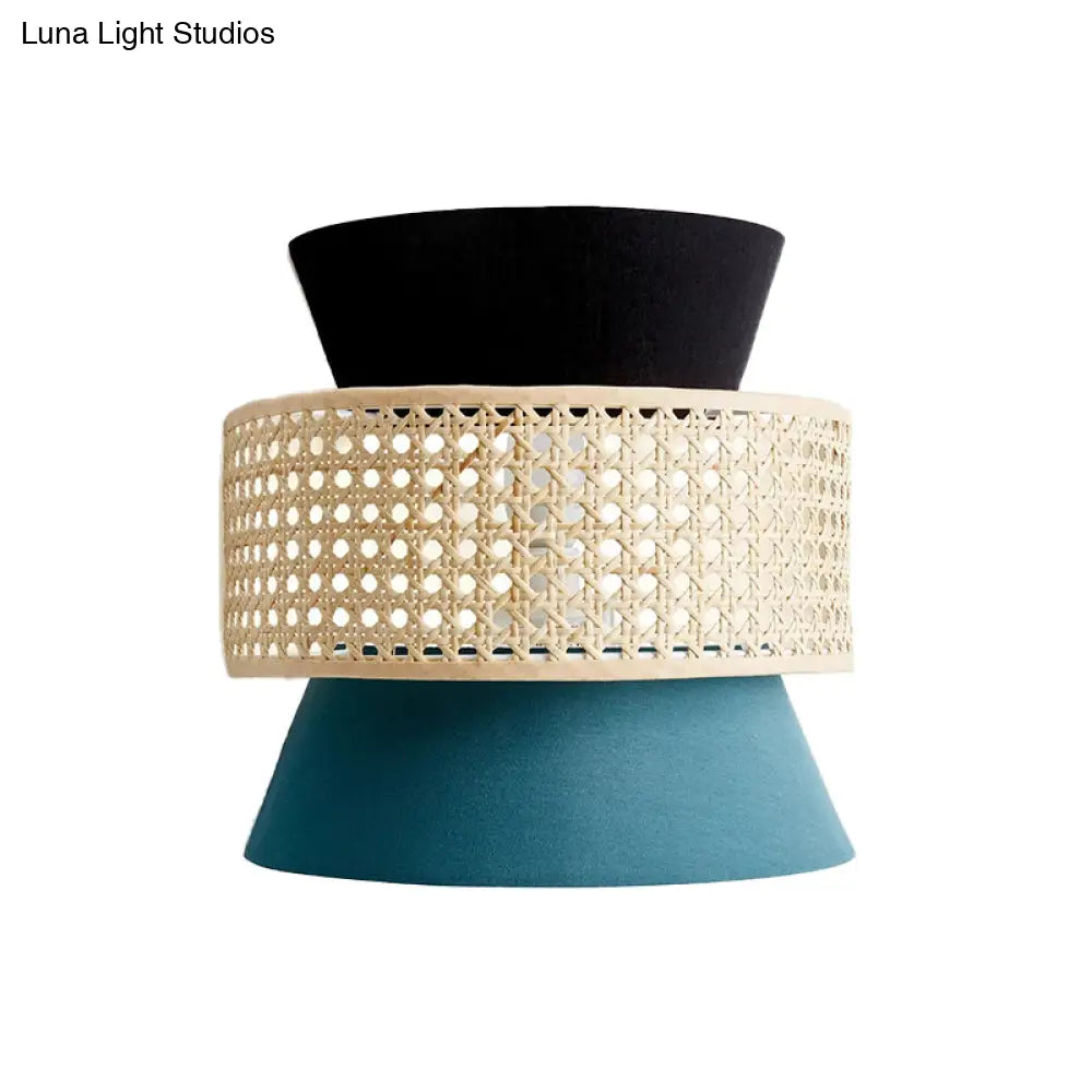 DecorBites™ Minimalist Dual Cone Wall Lamp with Fabric Shade | Black and Blue Sconce Lighting in Rattan Design