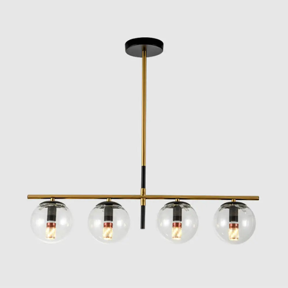 DecorBites™ Minimalist Glass Globe Island Chandelier with Brass Pendant - 4/5 Lights in White, Smoke Grey, or Clear