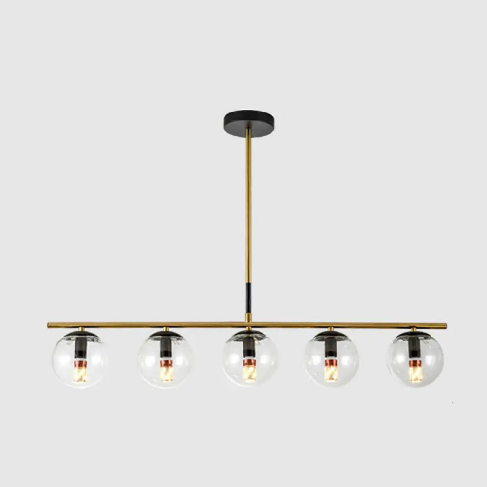 DecorBites™ Minimalist Glass Globe Island Chandelier with Brass Pendant - 4/5 Lights in White, Smoke Grey, or Clear
