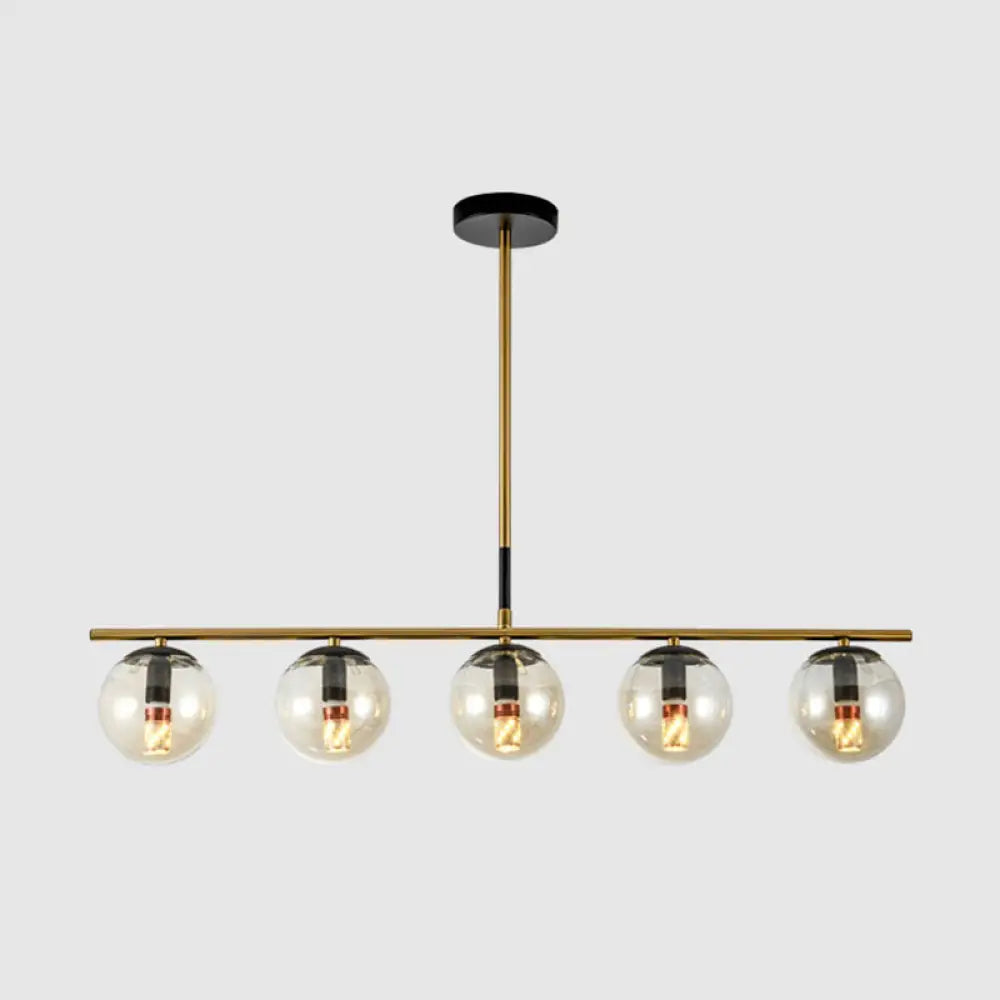 DecorBites™ Minimalist Glass Globe Island Chandelier with Brass Pendant - 4/5 Lights in White, Smoke Grey, or Clear