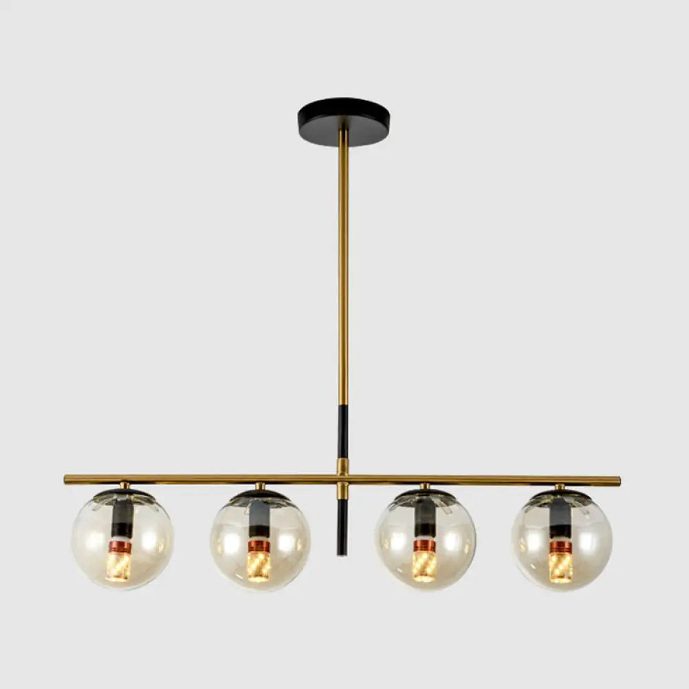DecorBites™ Minimalist Glass Globe Island Chandelier with Brass Pendant - 4/5 Lights in White, Smoke Grey, or Clear