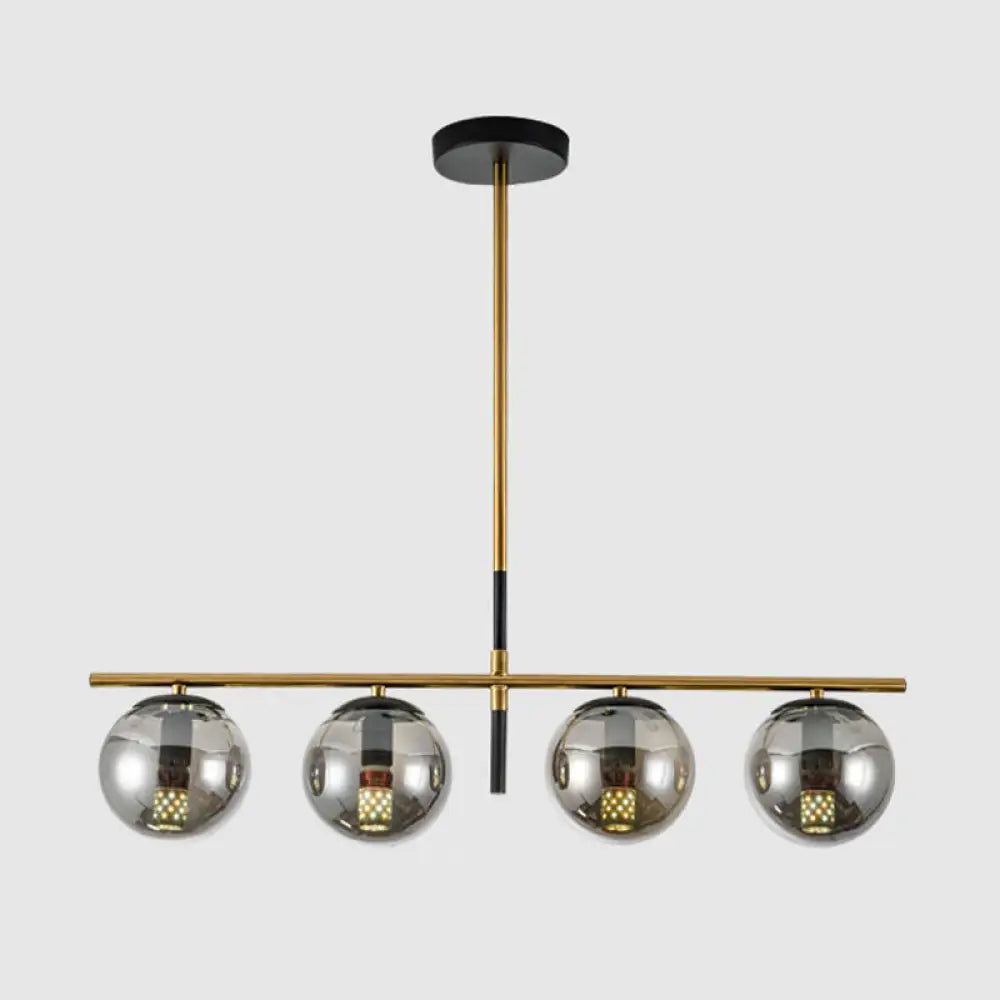 DecorBites™ Minimalist Glass Globe Island Chandelier with Brass Pendant - 4/5 Lights in White, Smoke Grey, or Clear