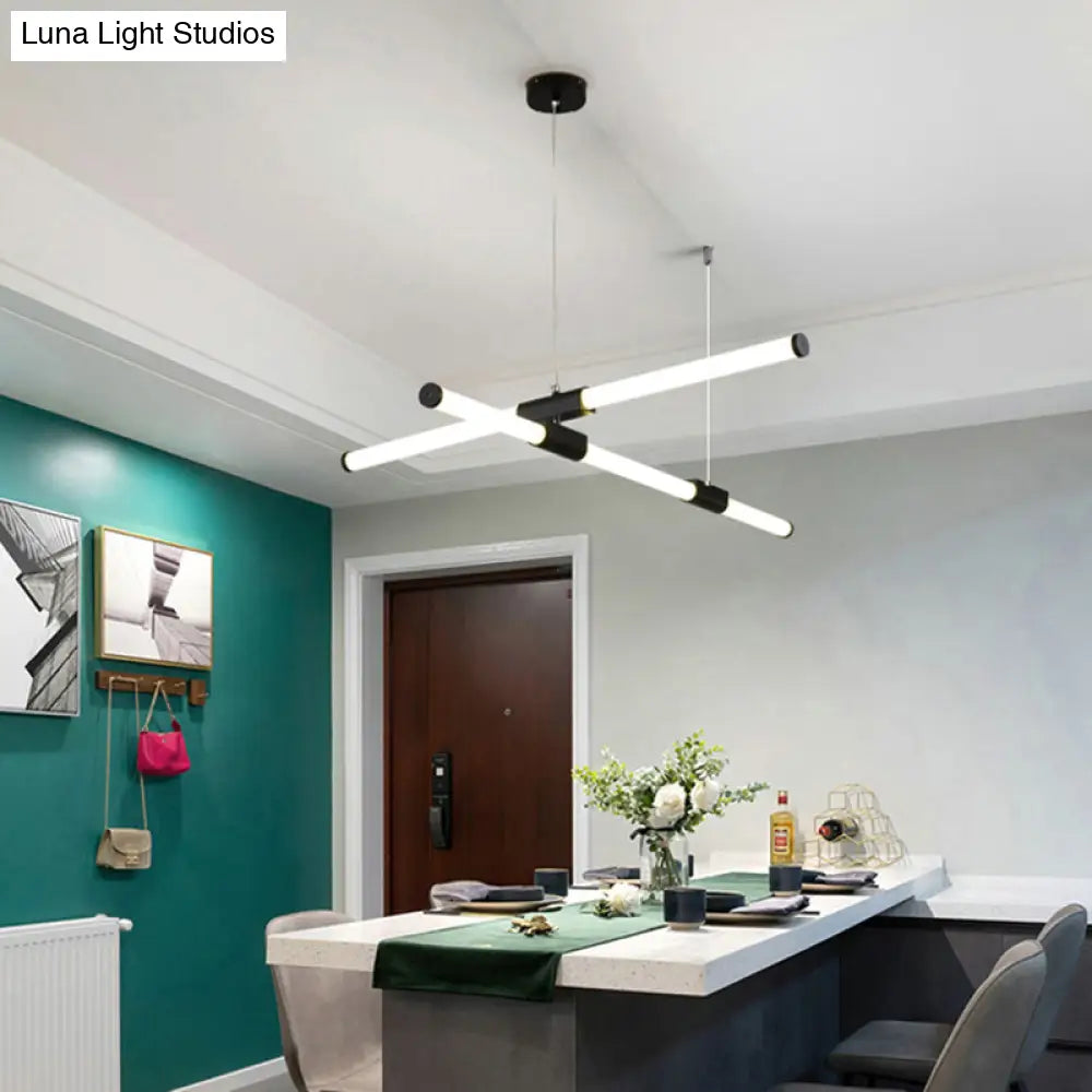 DecorBites™ Minimalist Glass Tube Pendant Lamp with Frosted White Shade and Black LED for Offices