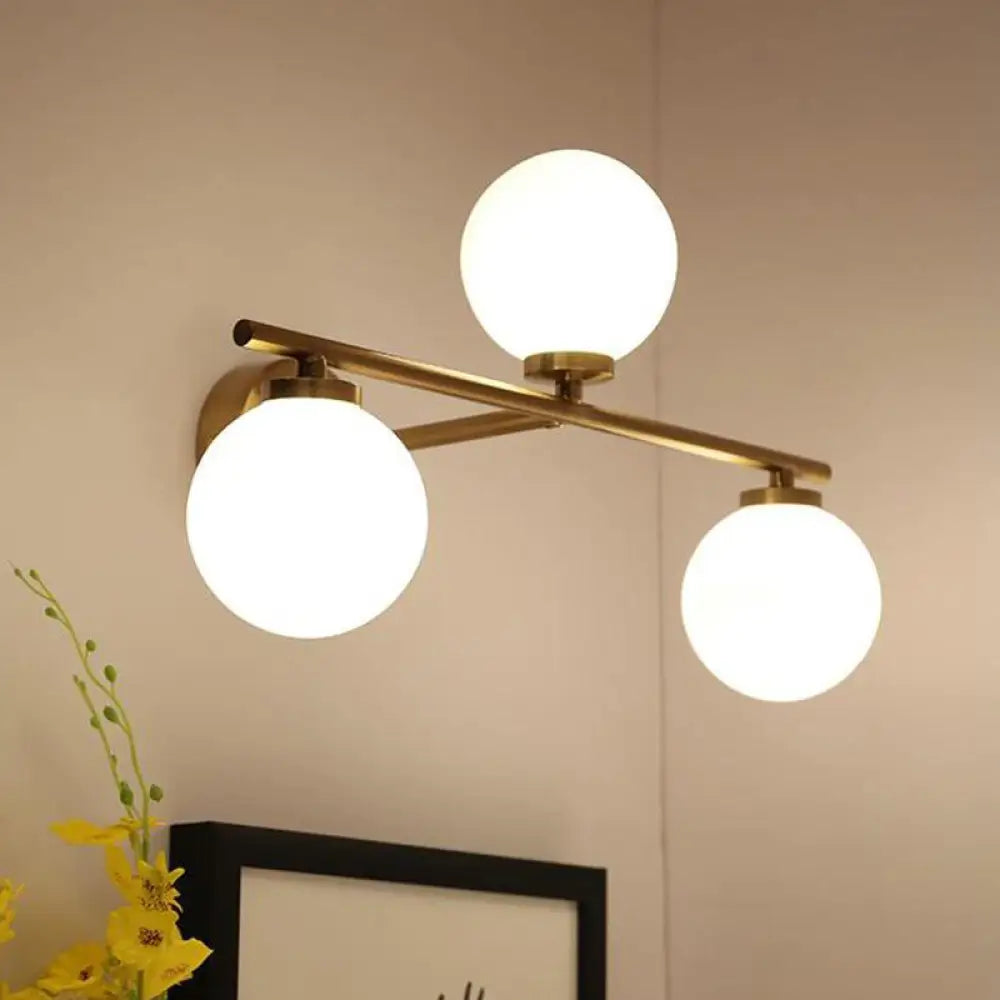 DecorBites™ Minimalist Globe Opal Glass Sconce Light Fixture - Up and Down Wall Lamp, Gold, 3 Bulbs