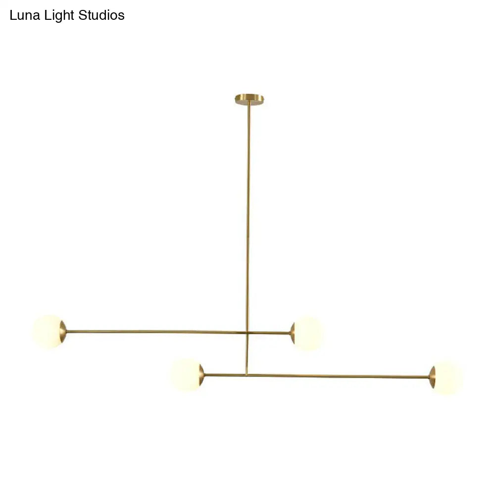 DecorBites™ Minimalist Gold Finish Pendant Light with Opal Glass Shade – 4-Bulb Metallic Island Lamp