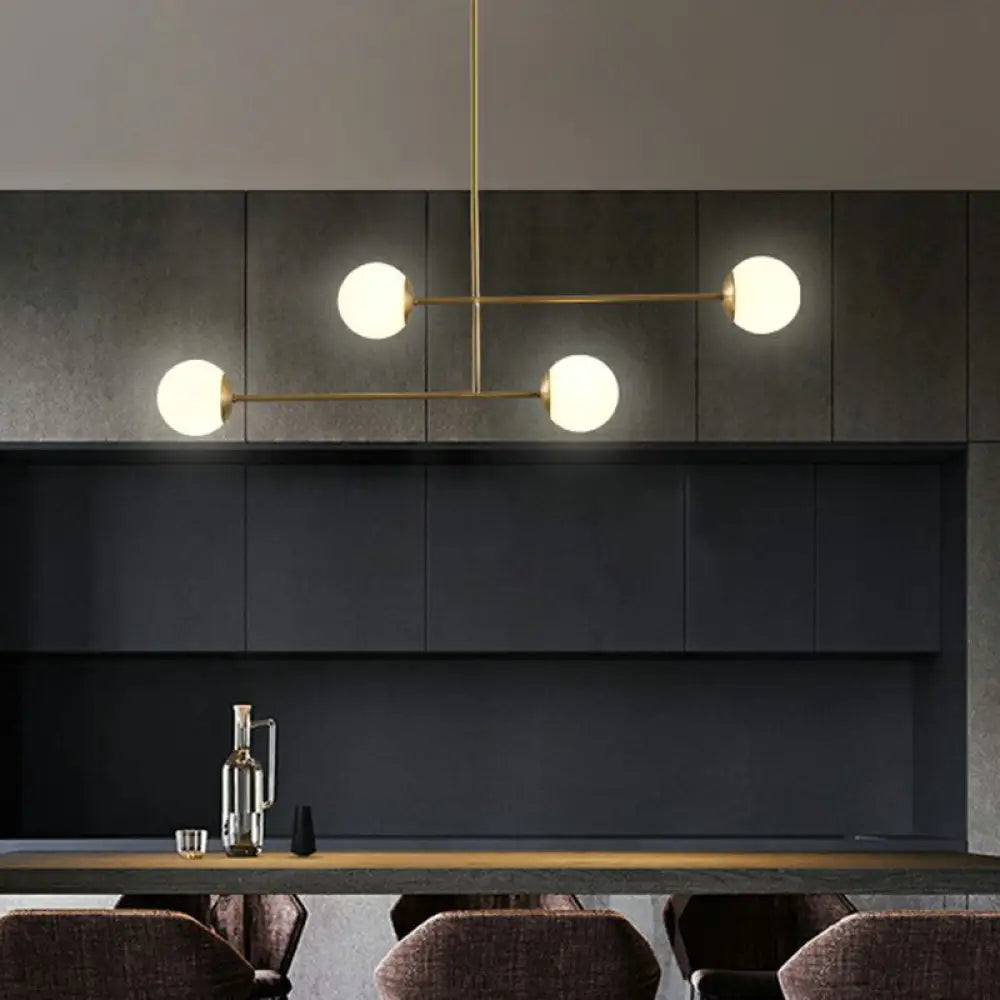 DecorBites™ Minimalist Gold Finish Pendant Light with Opal Glass Shade – 4-Bulb Metallic Island Lamp