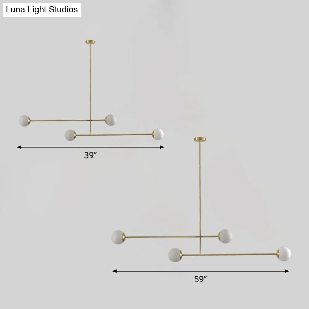 DecorBites™ Minimalist Gold Finish Pendant Light with Opal Glass Shade – 4-Bulb Metallic Island Lamp