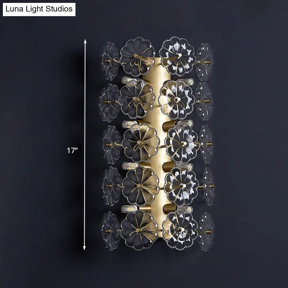 DecorBites™ Minimalist Gold Floral Sconce Light with Crystal Shade - Wall Mount Lighting for Bedroom