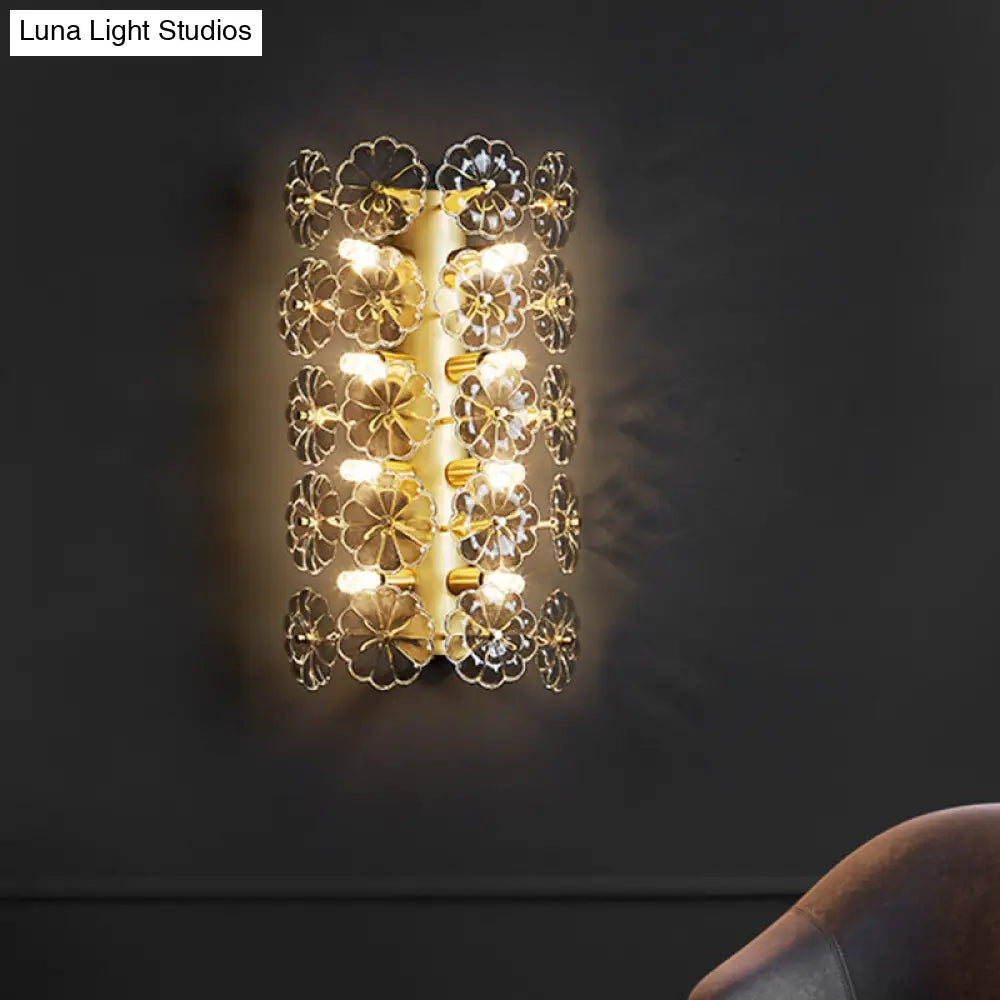DecorBites™ Minimalist Gold Floral Sconce Light with Crystal Shade - Wall Mount Lighting for Bedroom