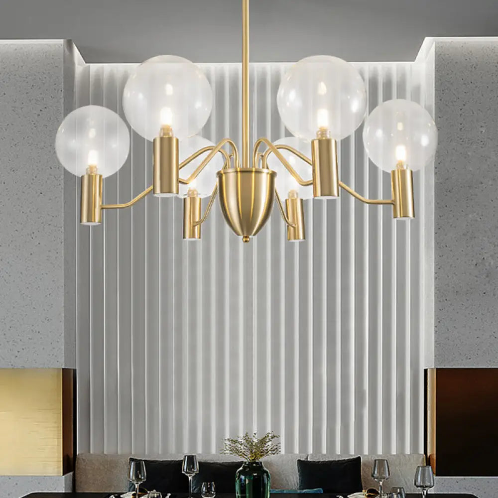 DecorBites™ Minimalist Gold Globe Chandelier - 6-Light Clear Glass Pendant Lighting Fixture