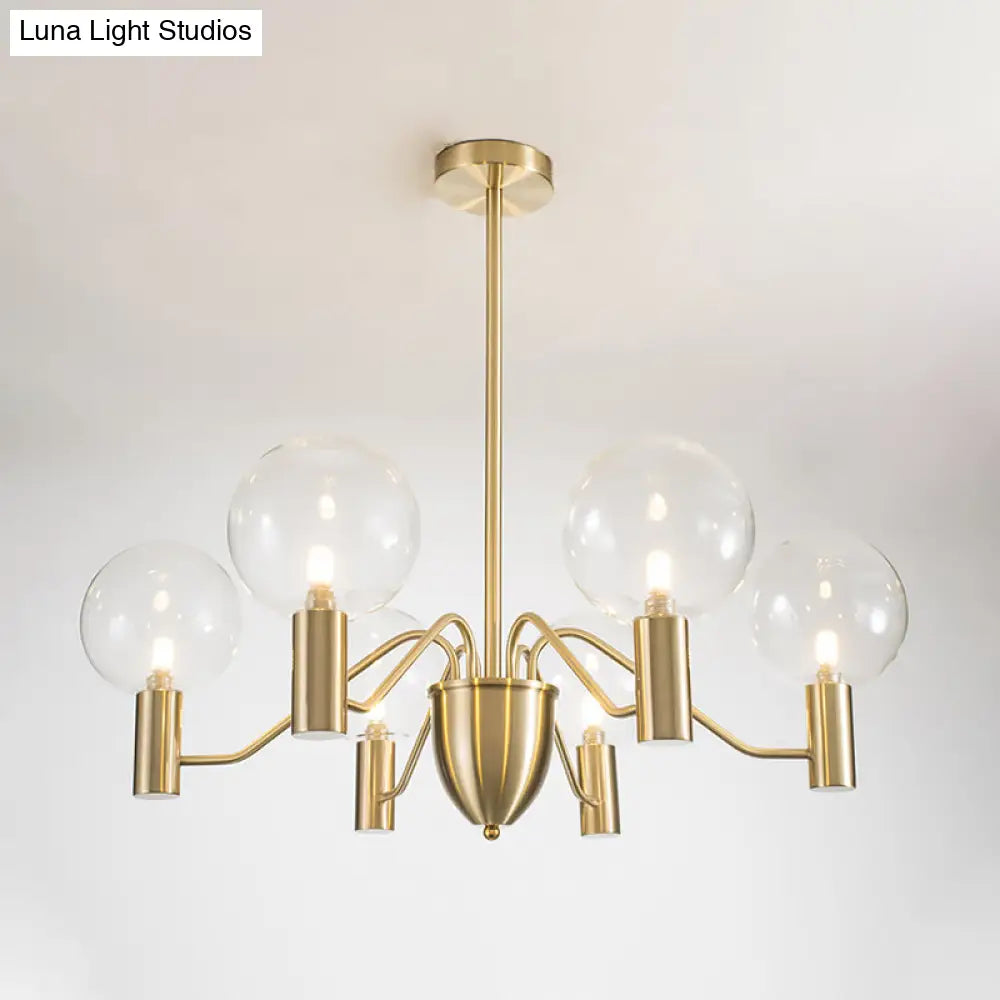 DecorBites™ Minimalist Gold Globe Chandelier - 6-Light Clear Glass Pendant Lighting Fixture
