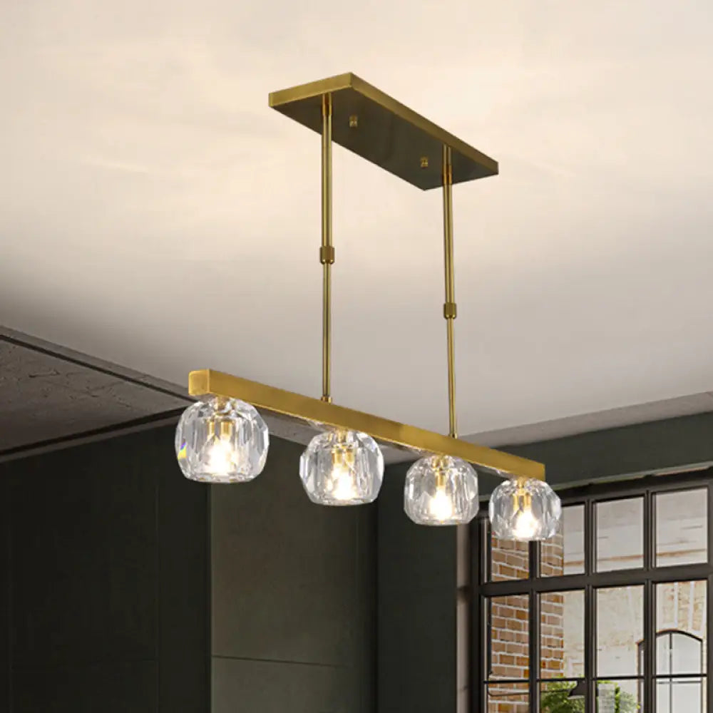 DecorBites™ Minimalist Gold Island Pendant Light with Faceted Crystal Sphere and Linear Design - 3/4 Lights Hanging Lamp Kit