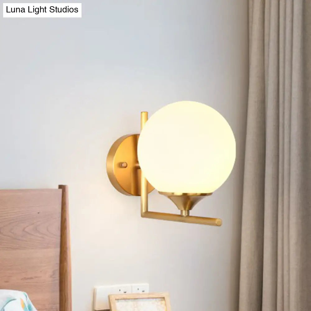 DecorBites™ Minimalist Gold Sphere Bedside Wall Sconce - 1-Light Milk Glass Wall Mounted Light with Right Angle Arm