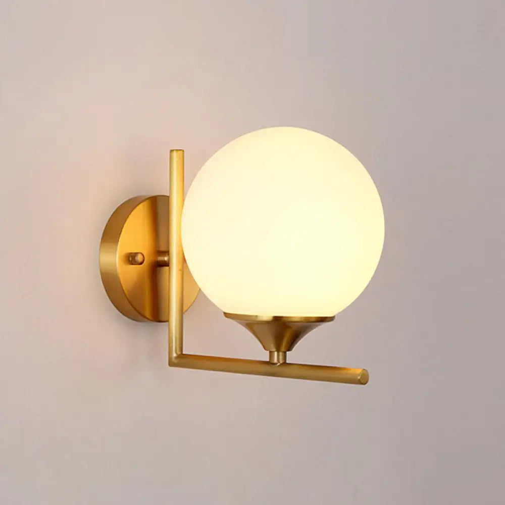 DecorBites™ Minimalist Gold Sphere Bedside Wall Sconce - 1-Light Milk Glass Wall Mounted Light with Right Angle Arm