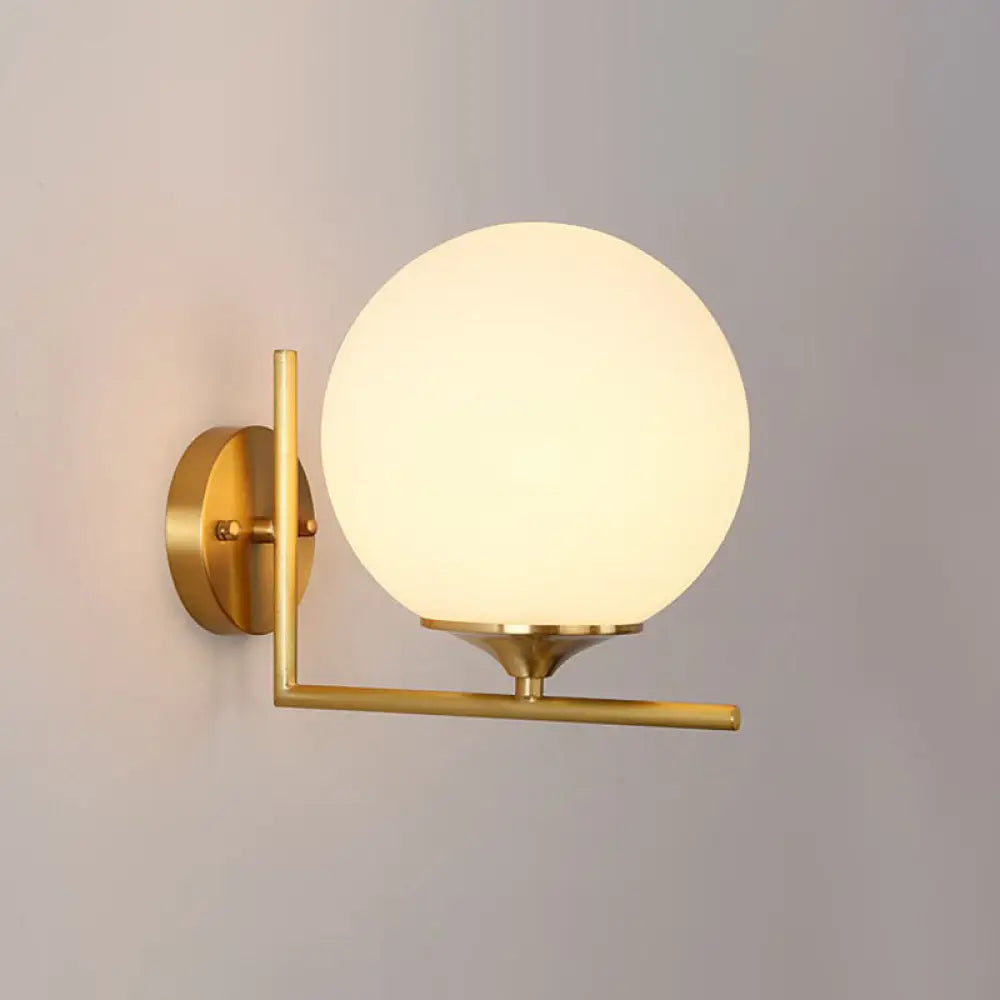 DecorBites™ Minimalist Gold Sphere Bedside Wall Sconce - 1-Light Milk Glass Wall Mounted Light with Right Angle Arm