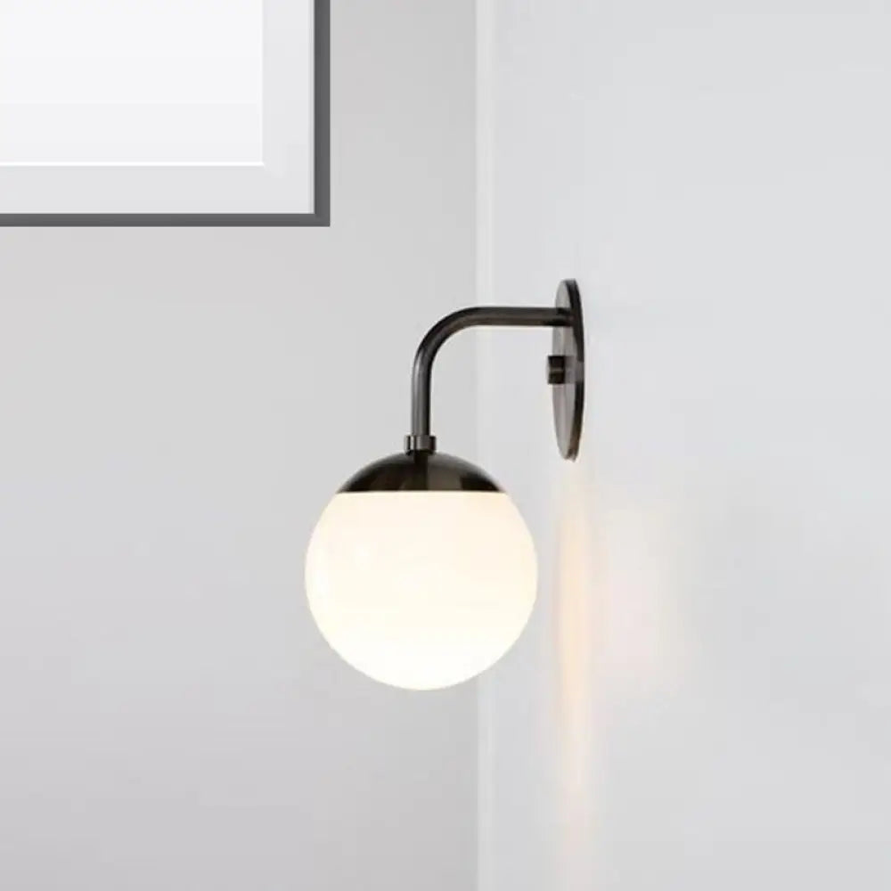 DecorBites™ Minimalist Golden/Black Wall Sconce Light with Milky Glass Ball Shade - 1-Bulb Bedside Lamp