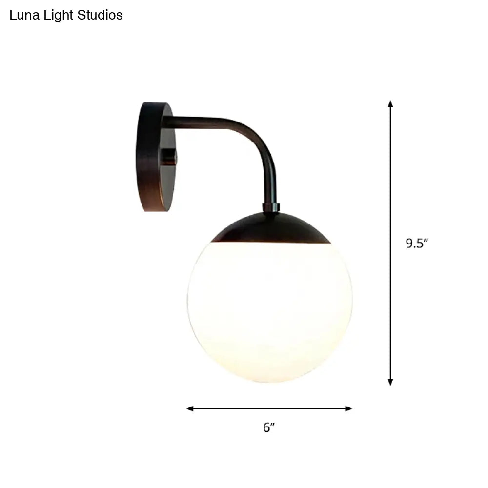 DecorBites™ Minimalist Golden/Black Wall Sconce Light with Milky Glass Ball Shade - 1-Bulb Bedside Lamp