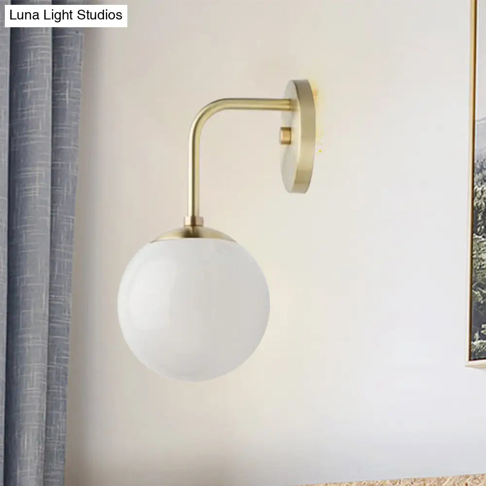 DecorBites™ Minimalist Golden/Black Wall Sconce Light with Milky Glass Ball Shade - 1-Bulb Bedside Lamp