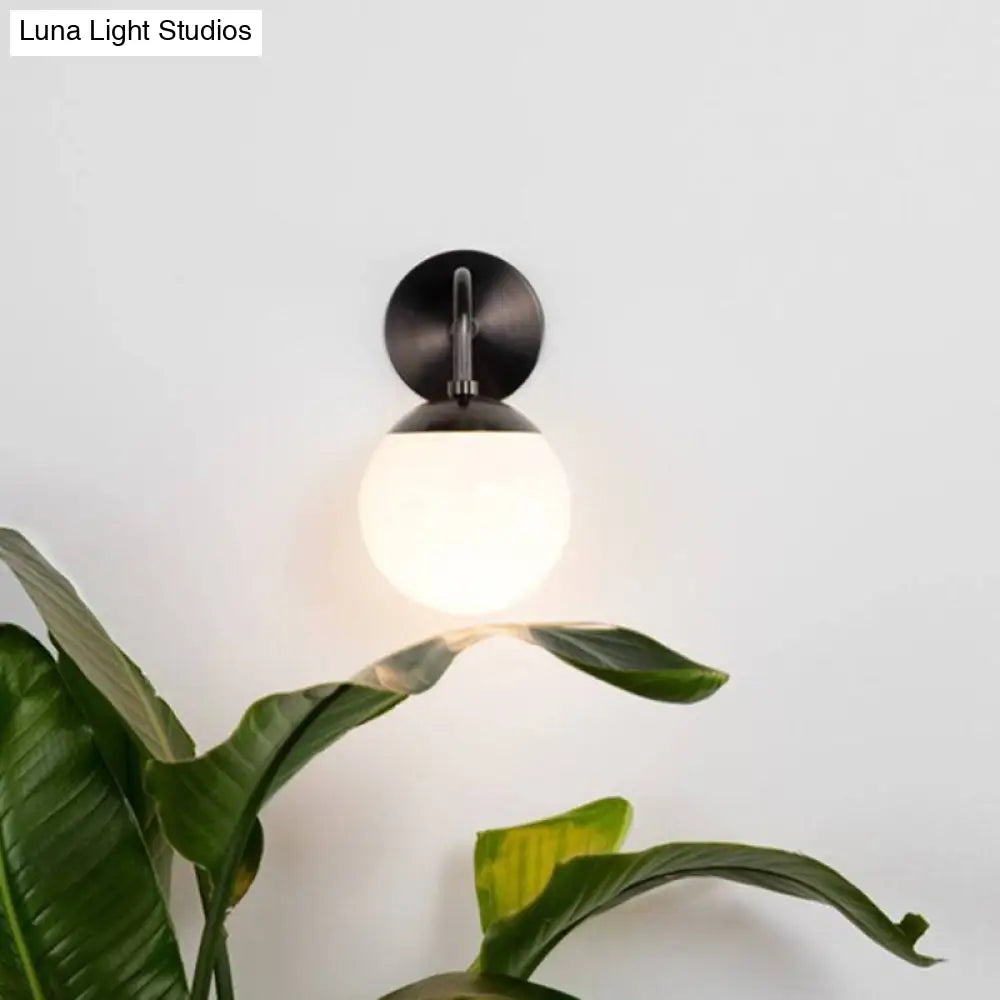 DecorBites™ Minimalist Golden/Black Wall Sconce Light with Milky Glass Ball Shade - 1-Bulb Bedside Lamp