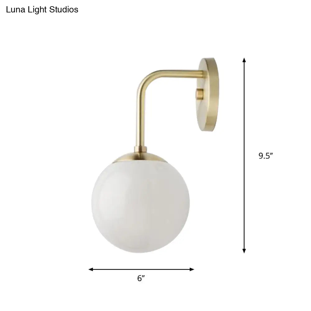 DecorBites™ Minimalist Golden/Black Wall Sconce Light with Milky Glass Ball Shade - 1-Bulb Bedside Lamp