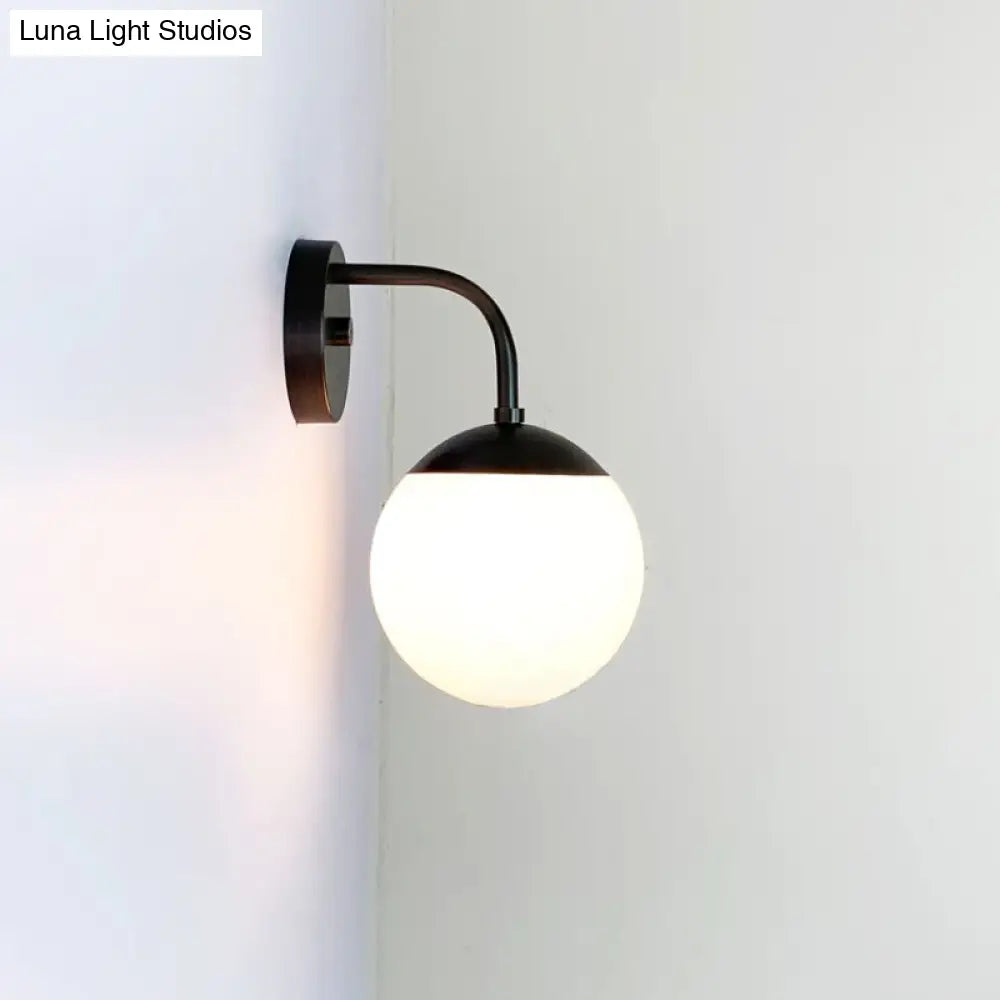 DecorBites™ Minimalist Golden/Black Wall Sconce Light with Milky Glass Ball Shade - 1-Bulb Bedside Lamp