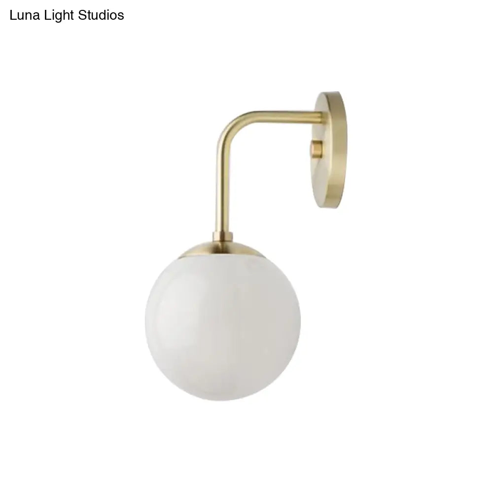 DecorBites™ Minimalist Golden/Black Wall Sconce Light with Milky Glass Ball Shade - 1-Bulb Bedside Lamp
