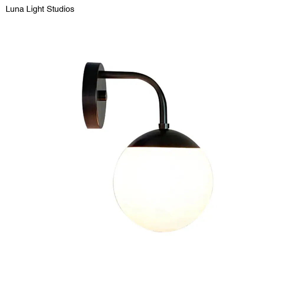 DecorBites™ Minimalist Golden/Black Wall Sconce Light with Milky Glass Ball Shade - 1-Bulb Bedside Lamp