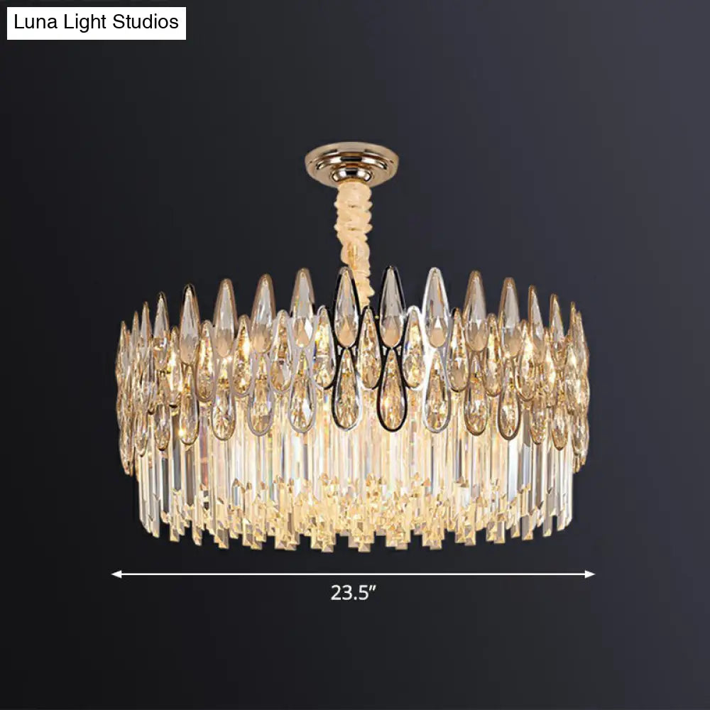 DecorBites™ Minimalist K9 Crystal Drum Pendant Light for Living Room Chandelier