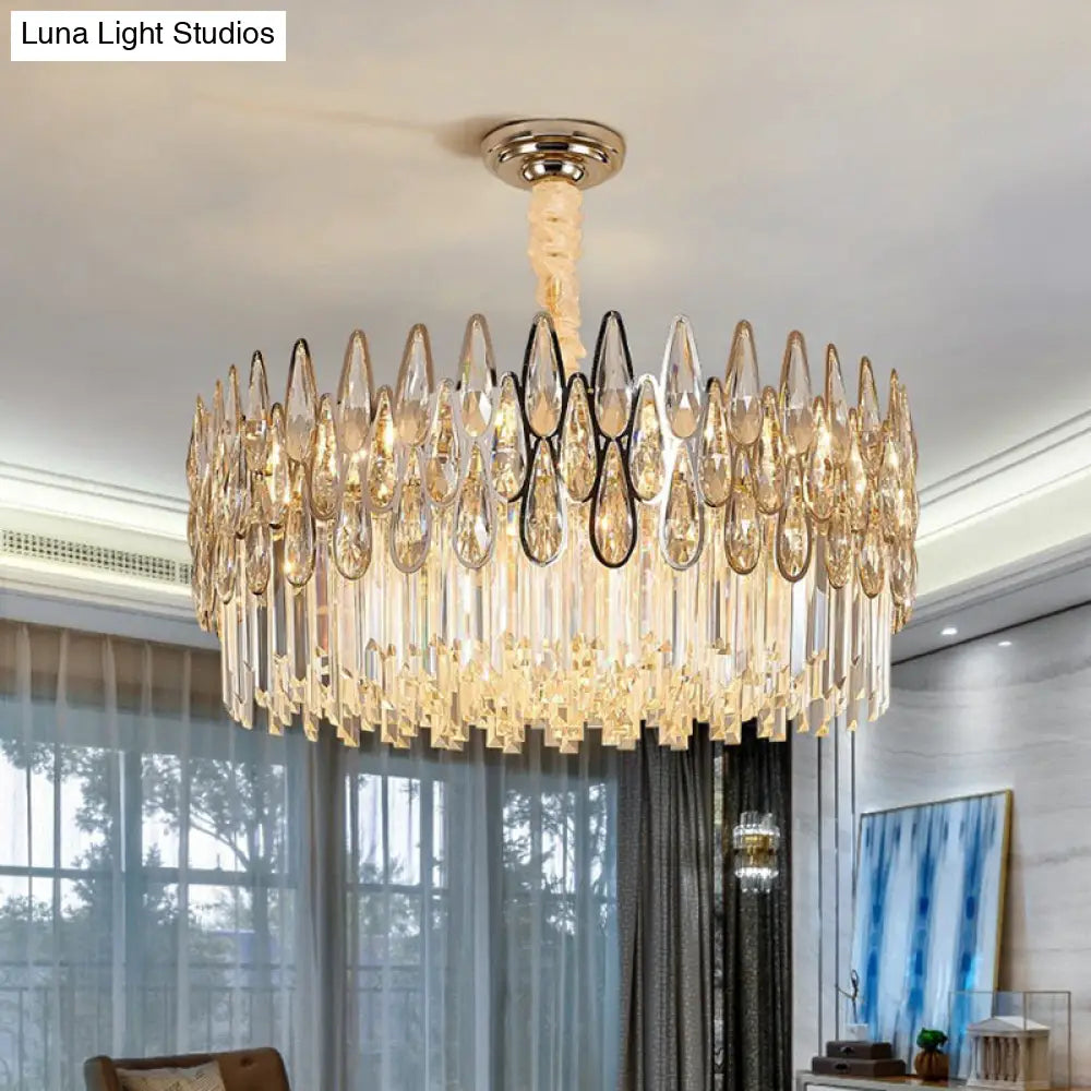 DecorBites™ Minimalist K9 Crystal Drum Pendant Light for Living Room Chandelier