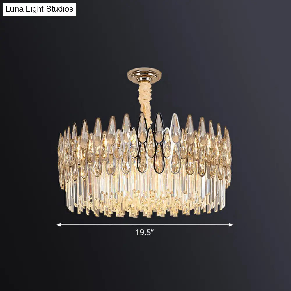 DecorBites™ Minimalist K9 Crystal Drum Pendant Light for Living Room Chandelier