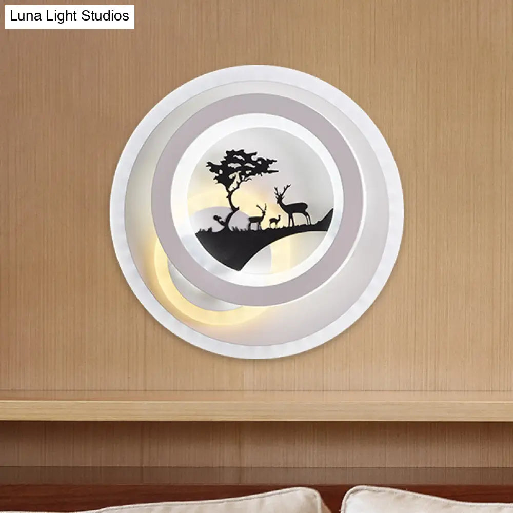 DecorBites™ Minimalist LED Acrylic Sconce Light Fixture with Tree and Elk Design for Bedroom Lighting