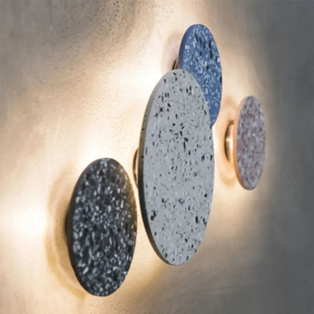 DecorBites™ Minimalist LED Wall Sconce: Disc Shaped Terrazzo Bedroom Light - Pink/Blue/Black, 7"/10" Diameter