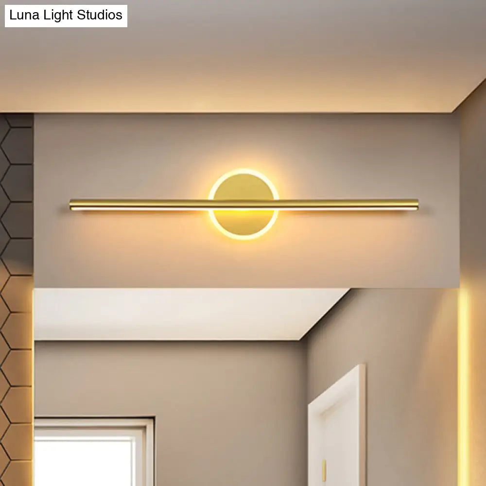DecorBites™ Minimalist LED Wall Sconce in Gold - Metal Linear & Round Vanity Light, 16"/23.5"/31.5" Wide