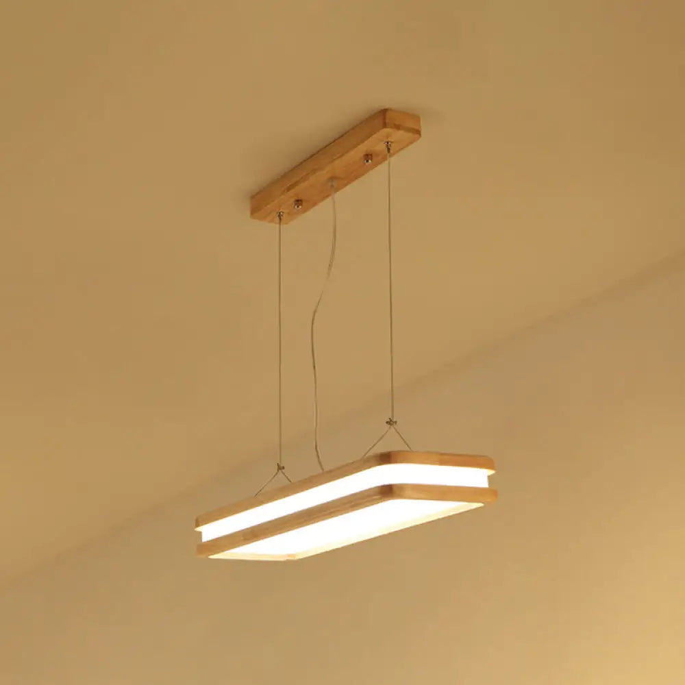DecorBites™ Minimalist LED Wood Rectangular Hanging Island Lamp - Acrylic Ceiling Suspension for Dinners