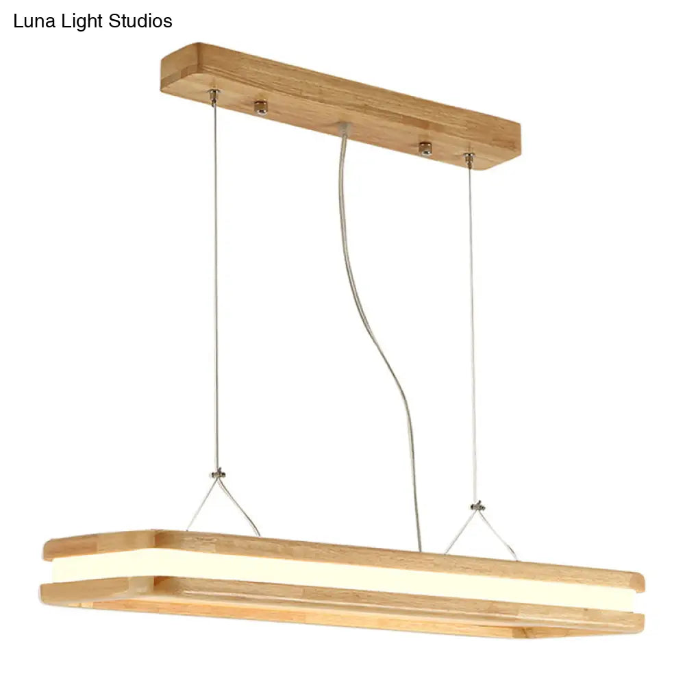 DecorBites™ Minimalist LED Wood Rectangular Hanging Island Lamp - Acrylic Ceiling Suspension for Dinners