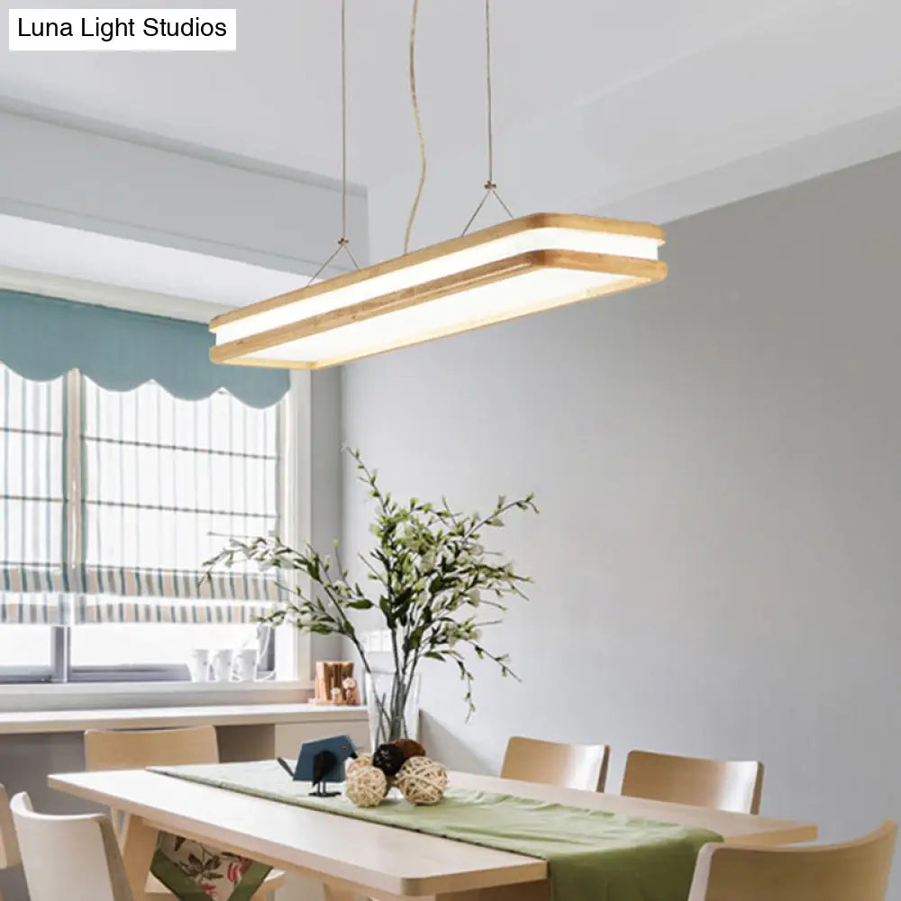 DecorBites™ Minimalist LED Wood Rectangular Hanging Island Lamp - Acrylic Ceiling Suspension for Dinners