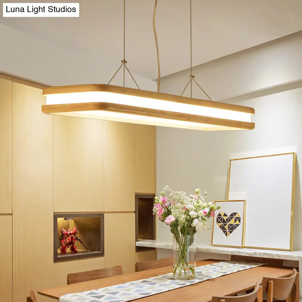 DecorBites™ Minimalist LED Wood Rectangular Hanging Island Lamp - Acrylic Ceiling Suspension for Dinners