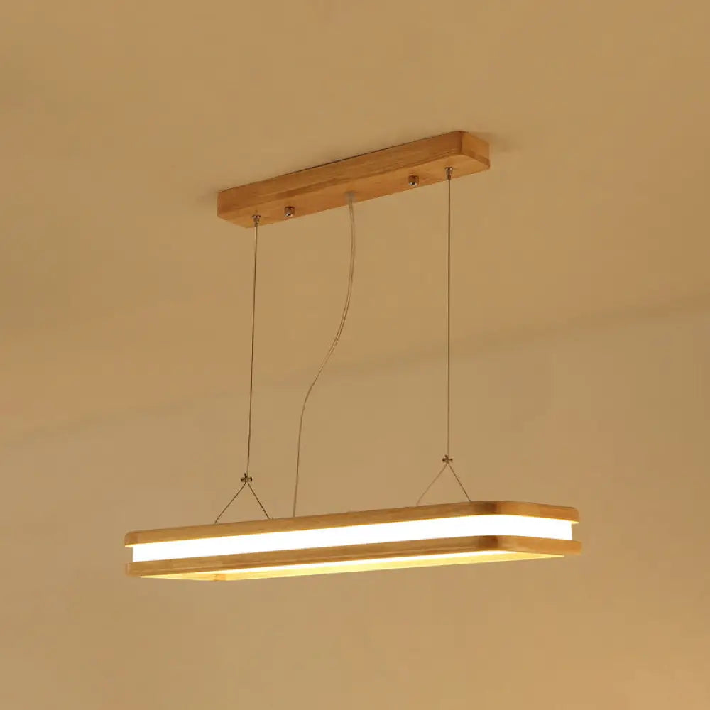 DecorBites™ Minimalist LED Wood Rectangular Hanging Island Lamp - Acrylic Ceiling Suspension for Dinners