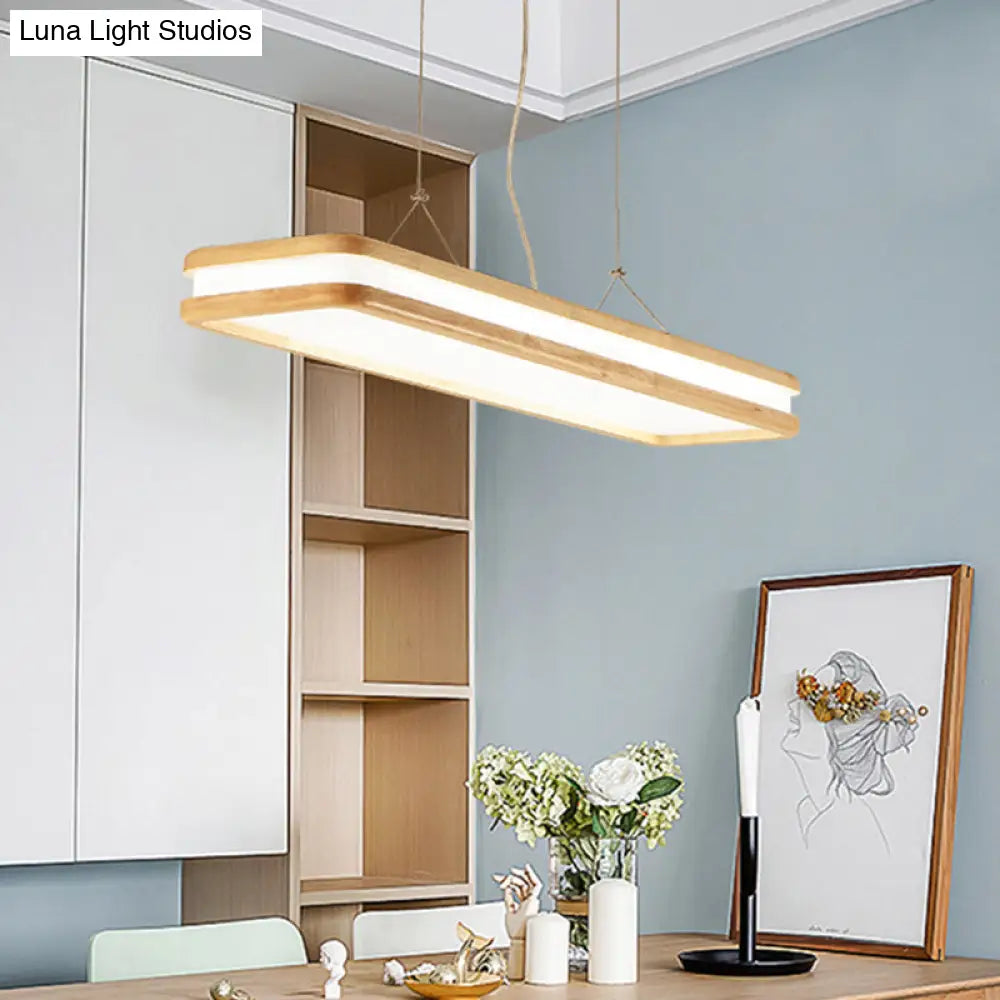 DecorBites™ Minimalist LED Wood Rectangular Hanging Island Lamp - Acrylic Ceiling Suspension for Dinners