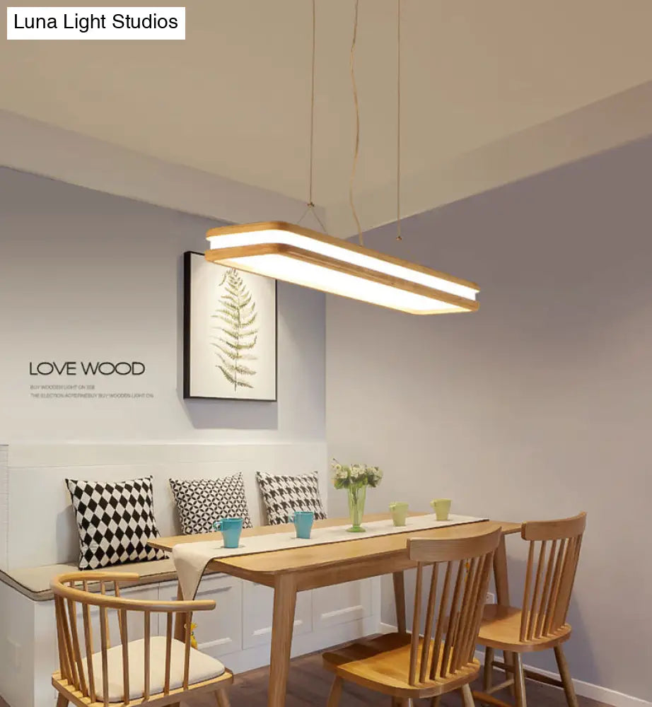 DecorBites™ Minimalist LED Wood Rectangular Hanging Island Lamp - Acrylic Ceiling Suspension for Dinners