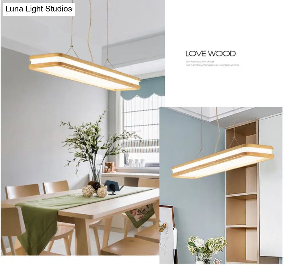 DecorBites™ Minimalist LED Wood Rectangular Hanging Island Lamp - Acrylic Ceiling Suspension for Dinners