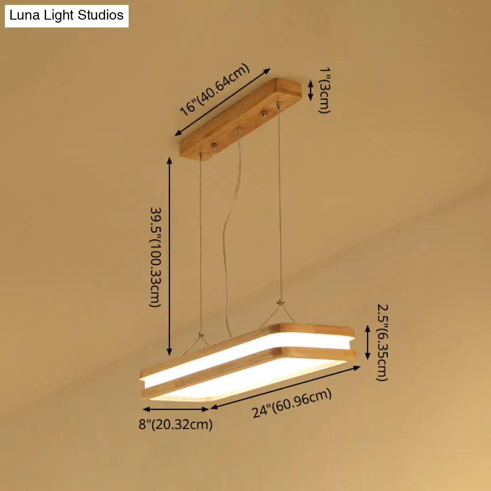 DecorBites™ Minimalist LED Wood Rectangular Hanging Island Lamp - Acrylic Ceiling Suspension for Dinners
