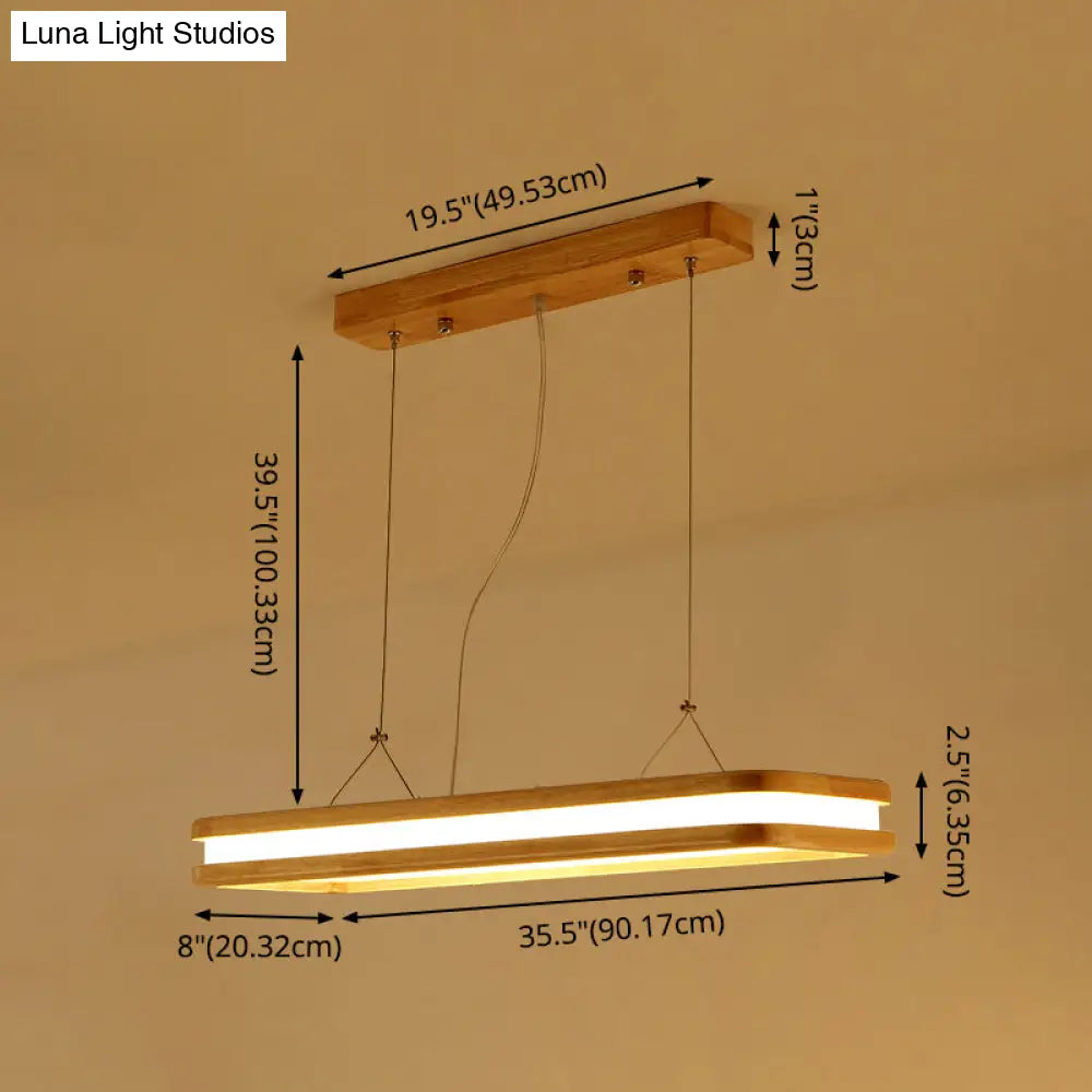 DecorBites™ Minimalist LED Wood Rectangular Hanging Island Lamp - Acrylic Ceiling Suspension for Dinners