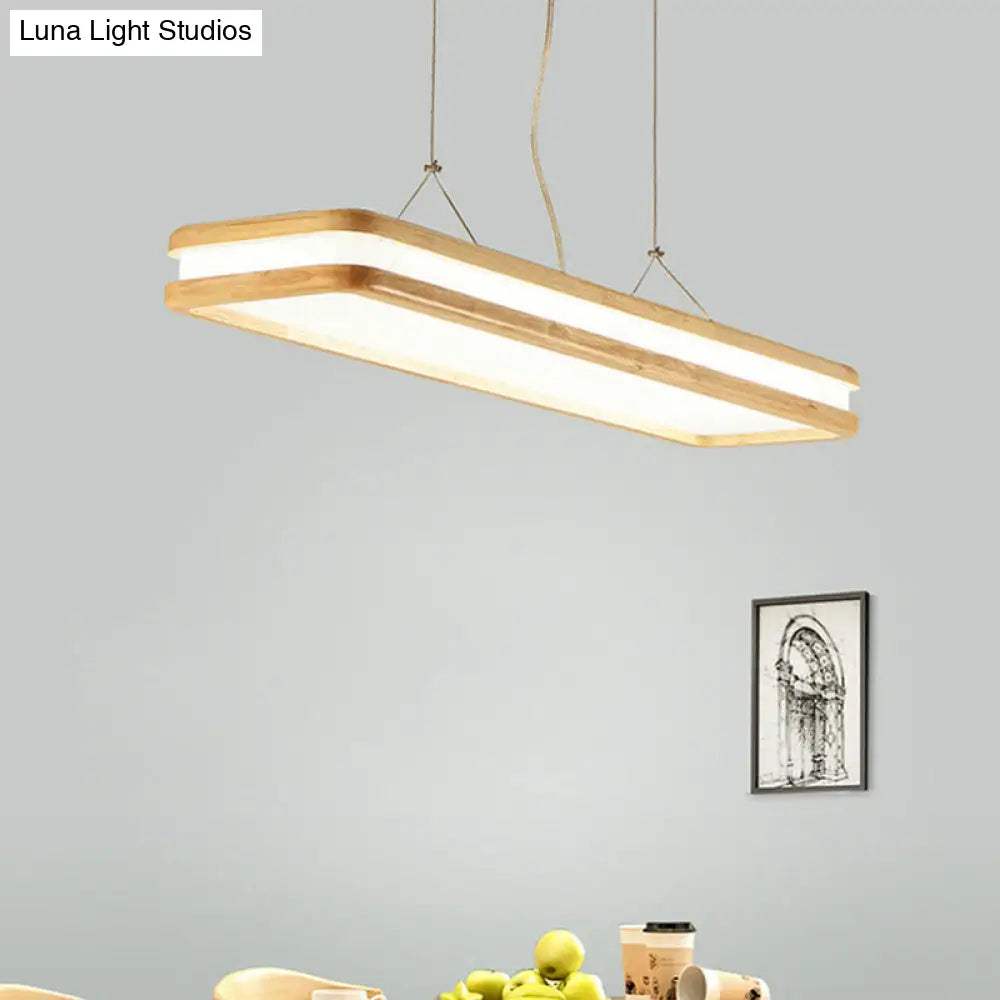 DecorBites™ Minimalist LED Wood Rectangular Hanging Island Lamp - Acrylic Ceiling Suspension for Dinners
