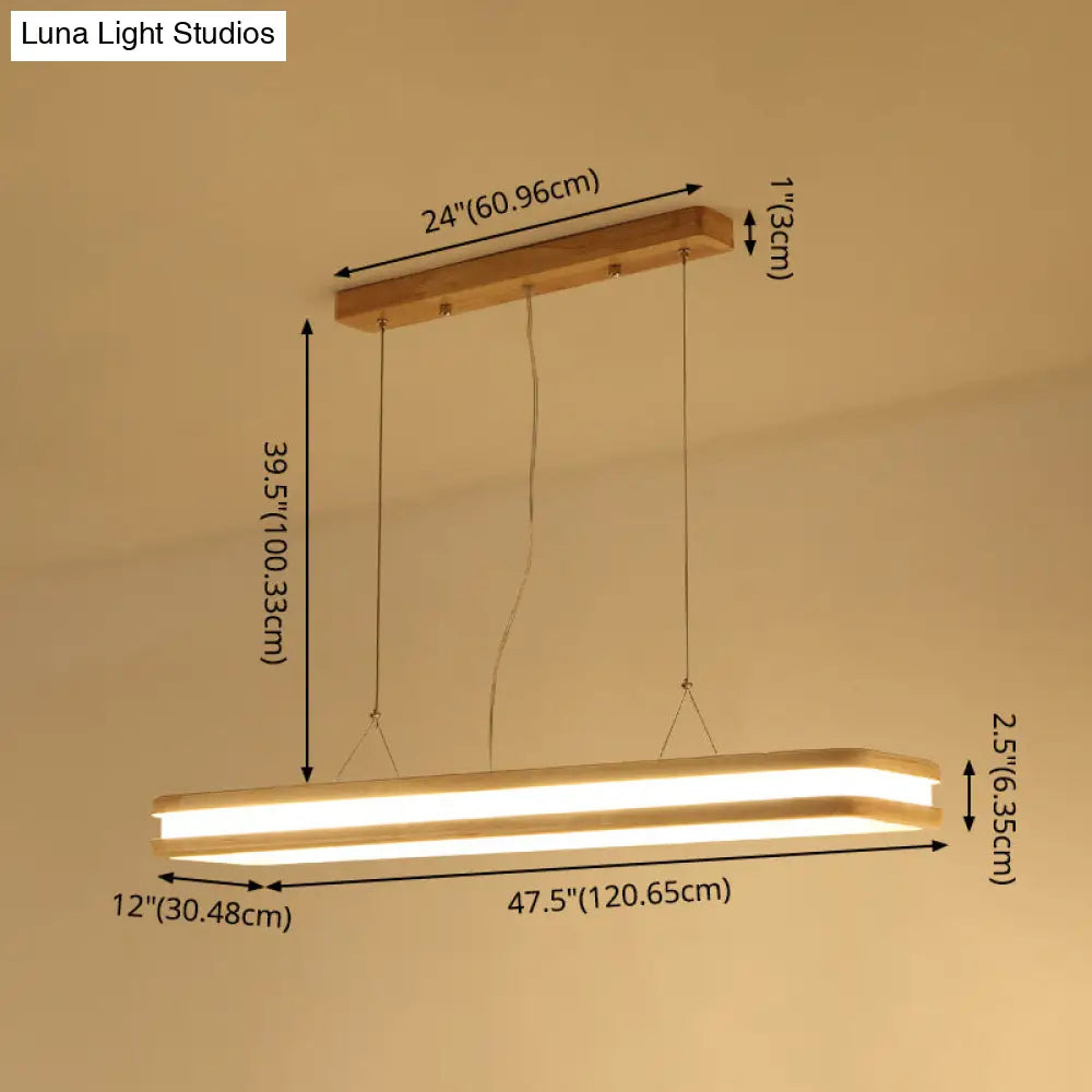 DecorBites™ Minimalist LED Wood Rectangular Hanging Island Lamp - Acrylic Ceiling Suspension for Dinners