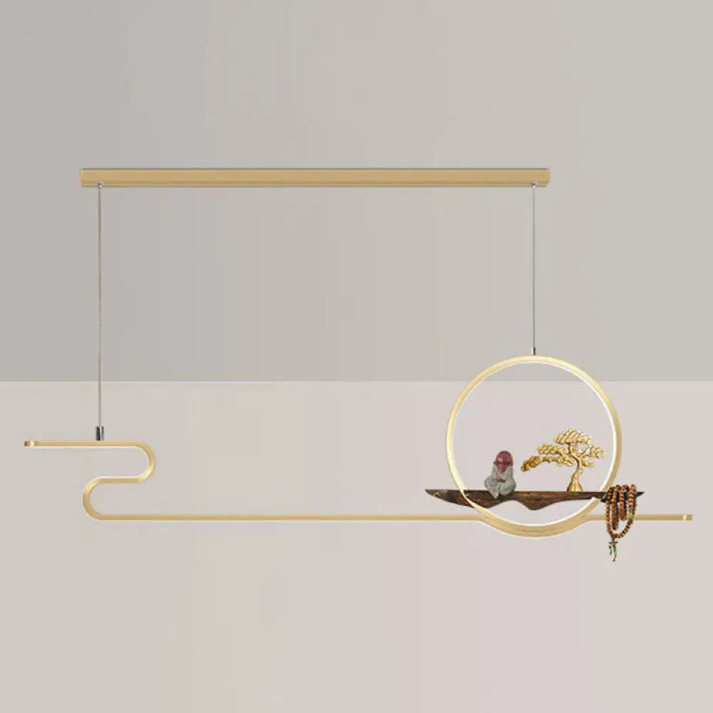 DecorBites™ Minimalist Linear Hanging Lamp with Metal Frame, LED Lighting, Monk and Tree Design – Ideal for Study Room and Island Décor