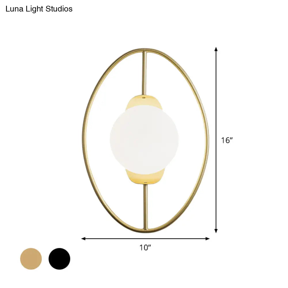 DecorBites™ Minimalist Metal Halo Ring Sconce Lighting with Black/Gold Finish, Orb White Glass Shade