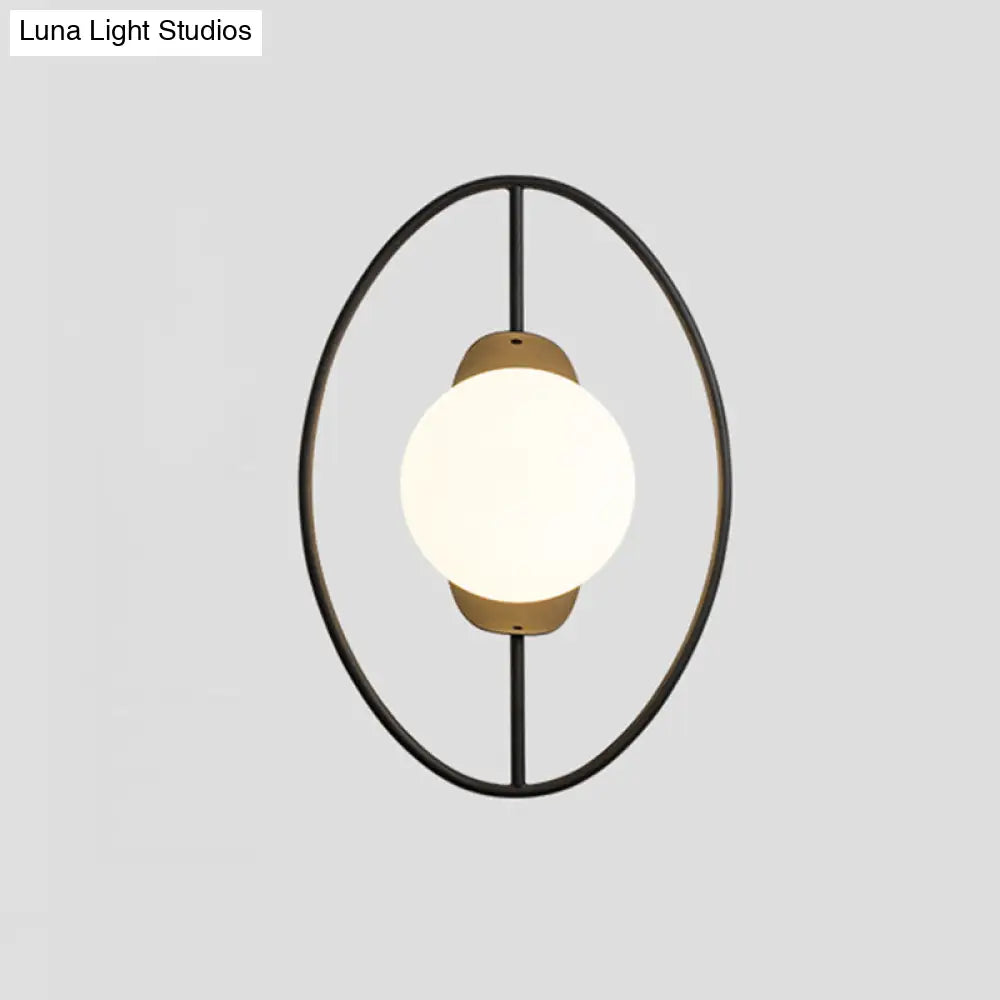 DecorBites™ Minimalist Metal Halo Ring Sconce Lighting with Black/Gold Finish, Orb White Glass Shade